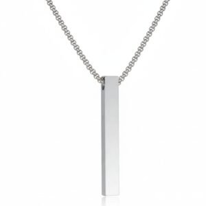 Silver Bar Pendant Chain Necklace for Men | Stainless Steel Minimalist Vertical Bar Necklace for Men