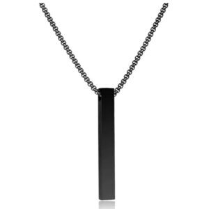 Black Bar Pendant Chain Necklace for Men | Stainless Steel Minimalist Necklace