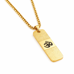 Om Pendant Gold Chain for Men – Dotted Design Spiritual Necklace (24 Inch)