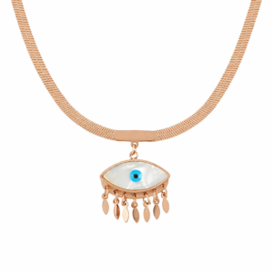 Rose Gold Evil Eye Pendant Snake Chain Necklace for Women – Lucky Protection Jewelry