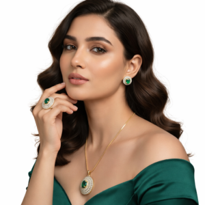 Emerald Pendant Necklace Set with Earrings