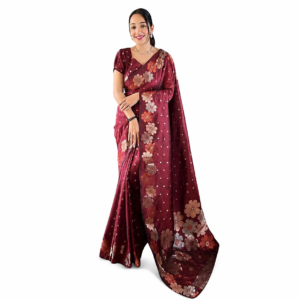Maroon Lichi Silk Saree