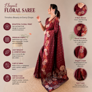 Maroon Lichi Silk Saree