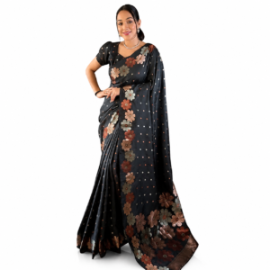 Black Soft Lichi Silk Saree