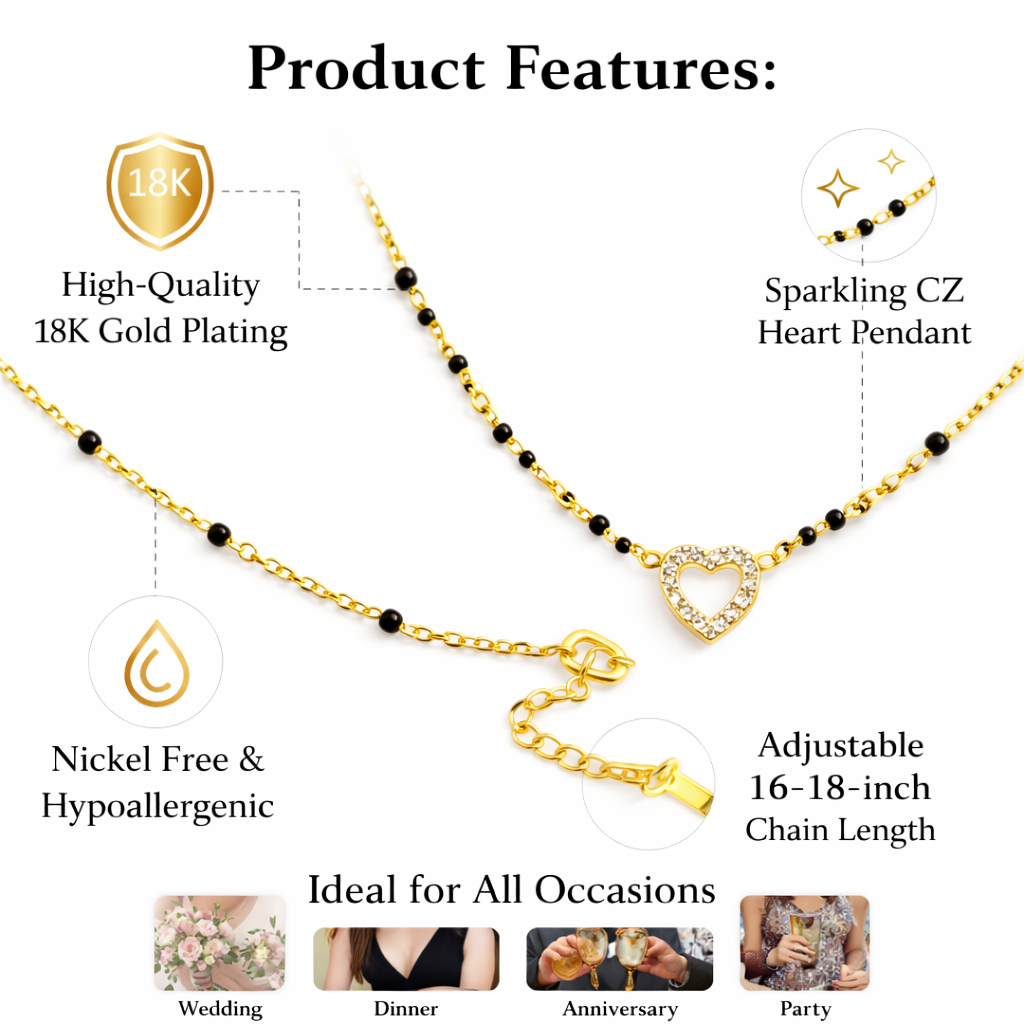 Gold necklace with sparkling heart pendant